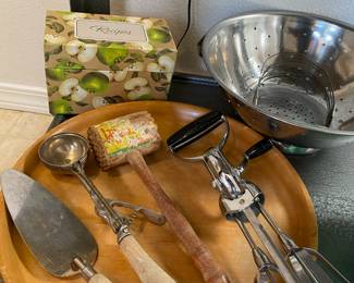 Ecko Hand Crank Mixer, Wood Handled Pie Cutter, Wood Handled Ice Cream Scoop, Wooden Meat Tenderizer