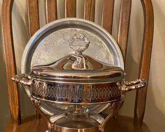 Silverplate Chaffing Dish with Glass Insert 