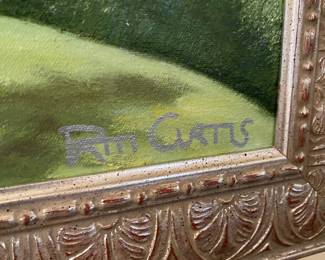 Framed Mountain and Waterscape Oil Painting by Rm Curtis