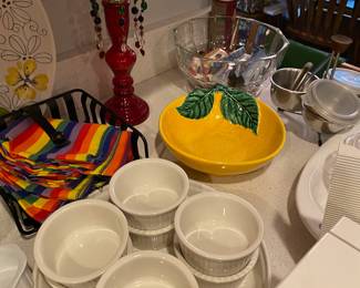 Set of 8 Porcelain Ramekin Dishes, Lemon Themed Serving Bowl