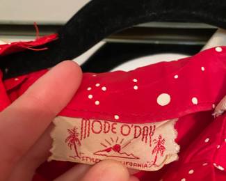 1950's Mode O'Day Red & White Dots Belted/Button Up Dress