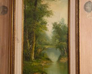 Forest and Lake Oil Painting by C. James