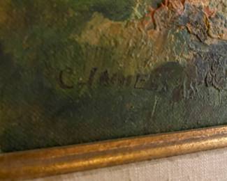 Forest and Lake Oil Painting by C. James