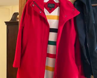 Pendleton Red Cascade Wool Peacoat with Striped Inside - Women's Size Large