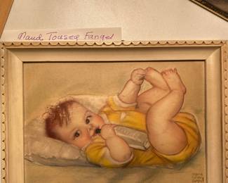 Baby in Yellow with Bottle Print by Maud Tousey Fangel