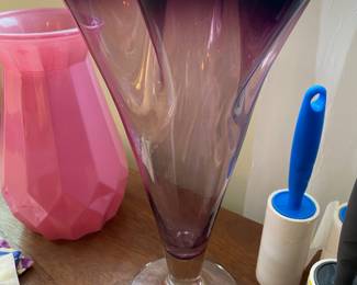 Purple/Clear Ruffled Glass Vase