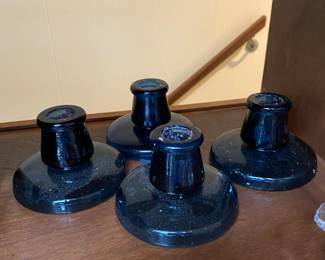 Set of 4 Blue Glass Candle Stick Holders