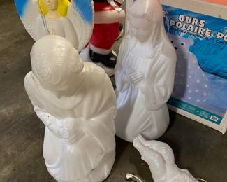 Christmas White Nativity Blow Molds - Jesus, Mary & Joseph, Angel with Blue/White Wings Blow Mold 