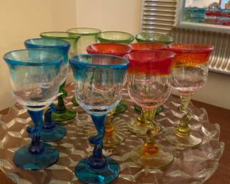 Multicolored Twisted Stem Mini Wine Glasses - Set of 3 Blue, Set of 4 Red & Yellow, Set of 4 Green
