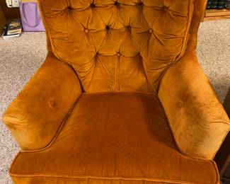 Pair of Mid Century Modern Orange Velvet Tufted Rocking/Swivel Chairs