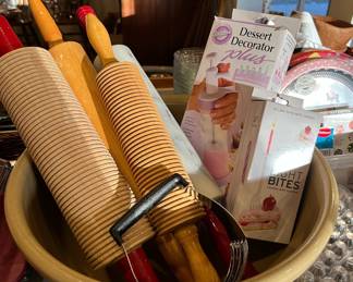 Wooden Grooved Bread Rolling Pin Red Handles,  Wooden Grooved Lefse Rolling Pin, Wooden Rolling Pin