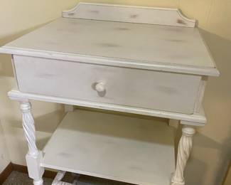 Rustic White Side Table with 2 Tier Shelf