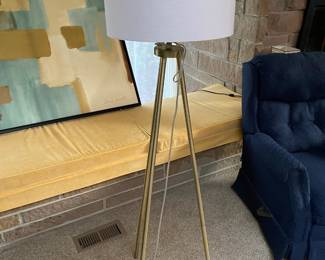 Brass Tripod Floor Lamp with White Drum Lamp Shade