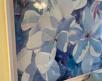 Blue/White Floral Watercolor Print by C. Oliver