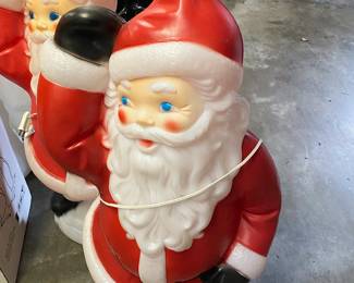 2 Christmas Blow Mold Light Up Waving Santas