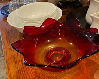 Ruby Red Lotus Serving Bowl