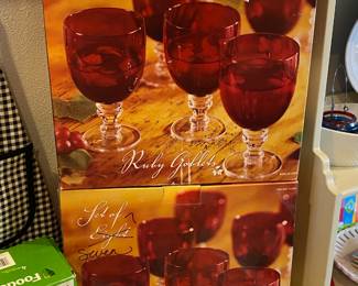 Two Boxes of Lot of 8 Ruby Red Goblets