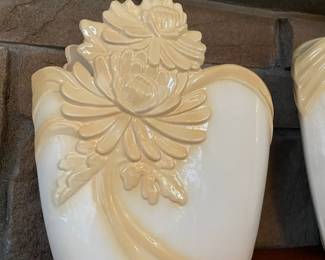 Matching Yellow/White Ceramic Vases with Floral Motif - Ceramics N-More