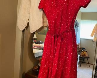 1950's Mode O'Day Red & White Dots Belted/Button Up Dress&nbsp;