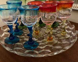 Multicolored Twisted Stem Mini Wine Glasses - Set of 3 Blue, Set of 4 Red & Yellow, Set of 4 Green