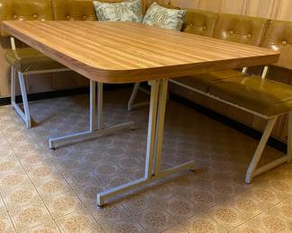 Mid Century Laminate Dining Table with White Metal Base