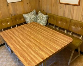 Mid Century Laminate Dining Table with White Metal Base