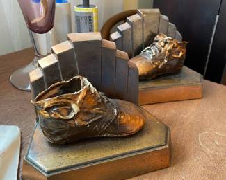 Art Deco Bronzed Copper Baby Shoes Bookends
