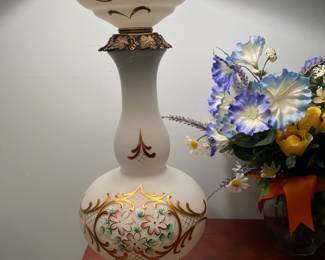 White Table Lamp with Floral Painted Design