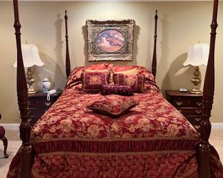 Queen size 4 post bed with Croscill bedding and pillows (matching curtain also available)