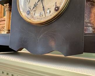 H5 - $150 - Mantle Clock. F S (Sessions?) Made in USA. Works - has key. Measures 18" long x 12" tall.