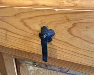 G7 - $300. Mexican Pine - 3 pc. Rustic Armoire and side bookcases. Measures 101.5" wide with all 3 pieces. (Middle piece is 26.5" deep x 48.5" wide x 80.5" tall) (Both side pieces measure 18.5" deep x 26.5" wide x 72" tall)