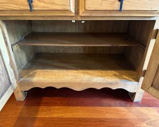 G7 - $300. Mexican Pine - 3 pc. Rustic Armoire and side bookcases. Measures 101.5" wide with all 3 pieces. (Middle piece is 26.5" deep x 48.5" wide x 80.5" tall) (Both side pieces measure 18.5" deep x 26.5" wide x 72" tall)