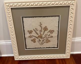 H32 - G8 - $80 - PAIR framed pressed floral art. Measures 26" x 26" square.