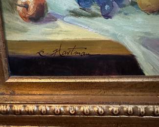 H16 - $65 - Framed Floral Painting measures 22" x 26.5". Signed Hartman