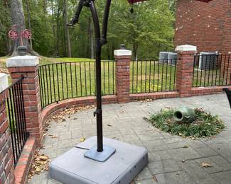 G41 -$150. Square Bar Height Patio Set with swivel chairs. Umbrella included if you want it - still works but has minor storm damage.