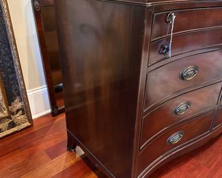 G31 - $225. White Furniture - Mebane NC Dresser with Mirror. Measures 22.5" deep x 63" wide x 36.5" tall. Mirror is 49" x 34". Overall very good vintage condition. All drawers slide.
