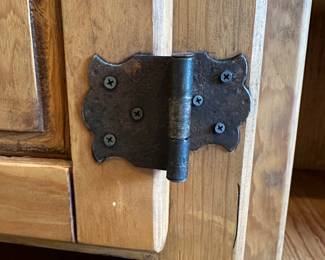 G7 - $300. Mexican Pine - 3 pc. Rustic Armoire and side bookcases. Measures 101.5" wide with all 3 pieces. (Middle piece is 26.5" deep x 48.5" wide x 80.5" tall) (Both side pieces measure 18.5" deep x 26.5" wide x 72" tall)