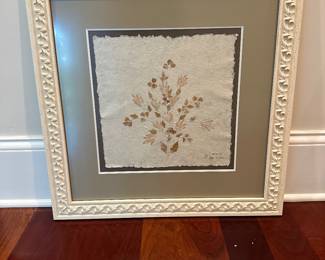 H32 - $80 - PAIR framed pressed floral art. Measures 26" x 26" square.