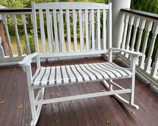 G2 - $75 - White Rocking Bench - One arm needs glue.