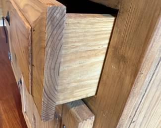 G7 - $300. Mexican Pine - 3 pc. Rustic Armoire and side bookcases. Measures 101.5" wide with all 3 pieces. (Middle piece is 26.5" deep x 48.5" wide x 80.5" tall) (Both side pieces measure 18.5" deep x 26.5" wide x 72" tall)