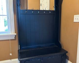 G40 - $95. Entry Bench. Measures 18" deep x 40" wide x 70" tall. Hinge needs screws replaced to hold lid up - otherwise sturdy and good looking piece.