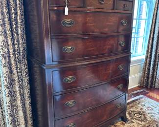 G33 - $225. White Furniture - Mebane NC. Measures 21.5" deep x 36.5" wide x 56" tall. Very good vintage condition - all drawers slide. There are a few small pieces of the decorative trim that have come off over the years and those are in a bag incase you want to reattach.