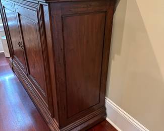 G39 - $625. Palermo Credenza with Marquetry Detail by Emerson Furniture (Furnitureland South) Measures 72" wide x 16.5" deep x 32" tall. Each side has 1 adjustable shelf.
