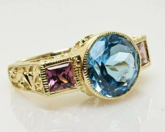 Topaz and Rhodolite Filigree Ring in 14k Yellow Gold 4.72 Carats Size 7 -- $350