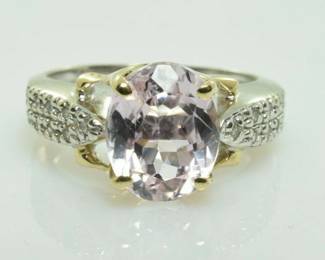 Kunzite and Diamond Ring in 14k White and Yellow Gold 3.07 Carats Size 6.75 -- $380