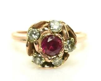 Ruby and Diamond Rose Ring in 14k Rose Gold 1.33 Carats Size 9.75 -- $350