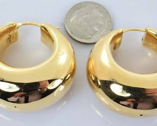 Huge Thick & Wide Hollow Huggie Hoop Earrings in 14k Yellow Gold -- $600