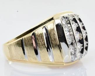 Men's Diamond Ring with Unique Design in 14k Yellow Gold 1.09 Carats Size 10 -- $900