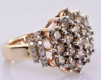 Congac Diamond Cluster Ring Ring in 10k Yellow Gold 2.51 Carats Size 7 -- $650