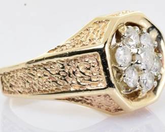 Men's Diamond Ring with Unique Design in 14k Yellow Gold 1.19 Carats Size 10 -- $900